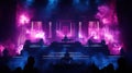 Electronic music concert stage with vibrant lighting and smoke effects Royalty Free Stock Photo