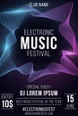 Electronic music festival poster. Stylish party flyer with wavy frame for graphic design. Glowing vibrant waves. Club and DJ name Royalty Free Stock Photo
