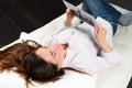 Electronic pad woman Royalty Free Stock Photo