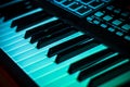Close up of keyboard keys digital piano recording studio Royalty Free Stock Photo