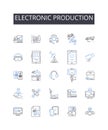 Electronic production line icons collection. Computer manufacturing, Digital fabrication, Video synthesis, Audio