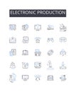 Electronic production line icons collection. Vigorous, Energetic, Dynamic, Agile, Robust, Determined, Piering vector and