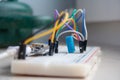 Electronic programming background. Microcontroller project. Arduino electronic platform for hobbyists concept Royalty Free Stock Photo