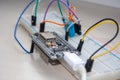 Electronic programming background. Microcontroller project. Arduino electronic platform for hobbyists concept Royalty Free Stock Photo