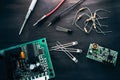 Electronic repair shop, workplace flat lay Royalty Free Stock Photo