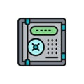 Electronic safe, personal protection, cryptography flat color line icon.