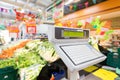 Electronic scales in a supermarket. Royalty Free Stock Photo