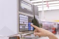 Electronic scales in the supermarket. Close-up Royalty Free Stock Photo