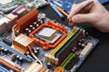 Computer processor chip disassembling close up Royalty Free Stock Photo