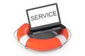 Electronic Service concept. Modern Laptop with Life Buoy and Service Sign