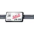 Electronic shelf label on rail vector mockup. E-paper display for retail store price tags mock-up. Information monitor screen