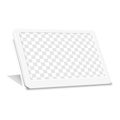Electronic shelf label with transparent screen closeup. Realistic vector mockup. Isolated white e-paper display stand. Mock-up