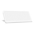 Electronic shelf label with transparent screen closeup. Realistic vector mockup. Isolated white e-paper display stand. Mock-up