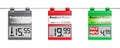 Electronic shelf labels. E-paper displays with paper label holders for supermarket price tags. Color set. Vector template
