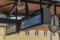 Electronic signs in Plzen main station on platform in spring day Royalty Free Stock Photo