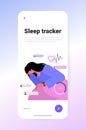 electronic smart watch app tracker on smartphone screen quality and quantity sleep control concept Royalty Free Stock Photo