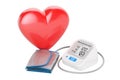 Electronic sphygmomanometer with heart, 3D rendering