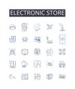 Electronic store line icons collection. Gadget shop, Tech store, Device retailer, Digital emporium, Computer mart