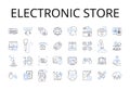 Electronic store line icons collection. Gadget shop, Tech store, Device retailer, Digital emporium, Computer mart