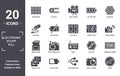 electronic.stuff.fill icon set. include creative elements as screen grid, aperture, compact disc, radio, half battery, memory card Royalty Free Stock Photo