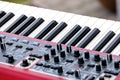 Electronic synthesizer. midi controller volume fader, knobs and Royalty Free Stock Photo