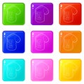 Electronic t-shirt icons set 9 color collection