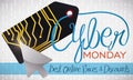 Electronic Tag with a Pointer Celebrating Cyber Monday, Vector Illustration Royalty Free Stock Photo