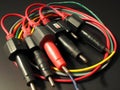 A set of electronic test leads used to measure voltage and current in circuits created with Generative AI