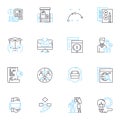 Electronic texts linear icons set. Digital, E-book, Cybertext, Hypertext, Kindle, Nook, Tablet line vector and concept