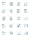 Electronic texts linear icons set. Digital, E-book, Cybertext, Hypertext, Kindle, Nook, Tablet line vector and concept