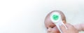 Electronic thermometer fever kid banner. Doctor check cold flu baby temperature care from electronic thermometer. Fever