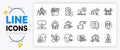 Electronic thermometer, Teamwork and Interview job line icons. For web app. Vector