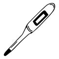 Electronic thermometer vector icon. A hand-drawn instrument for measuring temperature. Medical device with display and indicator.