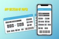 Electronic ticket. Mobile app boarding pass. Online flight check in card. Vector