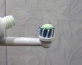 Electronic toothbrush and toothpaste close up