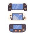 Electronic toy digital gamepad console, joypad game accessories isolated set on white background