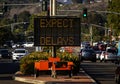 Electronic traffic sign stating Expect Delays with traffic