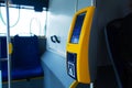 Electronic validator for public transport tickets close up Krakow, Poland - 05.15.2019