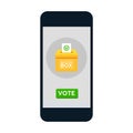 Electronic voting on mobile phone screen on white background. Election day, vote for democracy