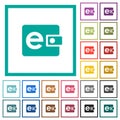 Electronic wallet flat color icons with quadrant frames Royalty Free Stock Photo
