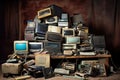 electronic waste collection, including old phones and laptops Royalty Free Stock Photo