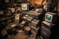 electronic waste collection: old computers and phones Royalty Free Stock Photo