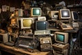 electronic waste collection: old computers and phones Royalty Free Stock Photo