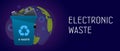 Electronic waste management horizontal banner concept - waste recycle container bin with old electronic equipment