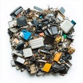 Electronic waste pile with various discarded devices and materials, ai generative Royalty Free Stock Photo