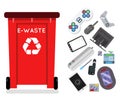 Electronic waste recycling garbage can trash isolated flat design icon vector illustration