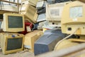 electronic waste stack together Monitor, Printer, desktop computer, fax for waiting to be recycled. Produced from plastic, copper Royalty Free Stock Photo