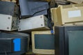 electronic waste stack together Monitor, Printer, desktop computer, fax for waiting to be recycled. Produced from plastic, copper Royalty Free Stock Photo