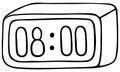 Electronic watch. Alarm clock. It`s eight in the morning, time to get up. Work online. Vector illustration. Contour on an isolated