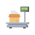 Electronic weight scale for cargo in flat style. Cardboard measuring vector illustration on isolated background. Equilibrium